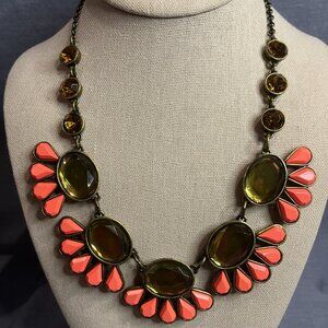 J.Crew Vintage Yellow & Orange Distressed Rhinestone Statement Necklace